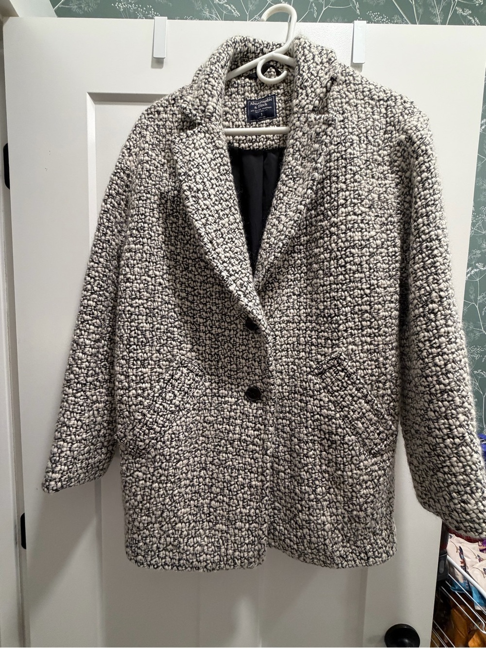 Abercrombie & Fitch Bouclé Teddy Coat in Black & White